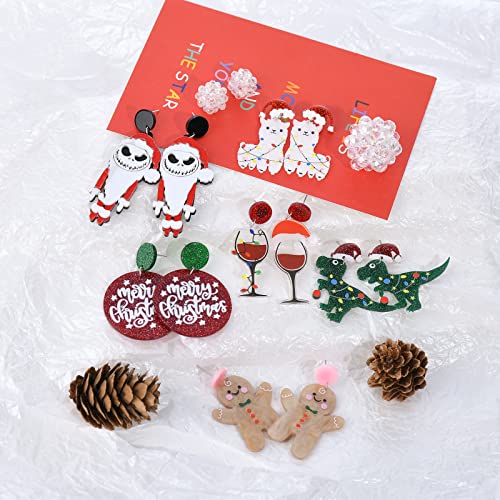 Christmas Dangle Earrings Set For Women Girls Xmas Holiday Stud Earrings Acrylic Santa Claus Gingerbread Snowflake Candy Drop Earrings 6 Pairs #TOP1