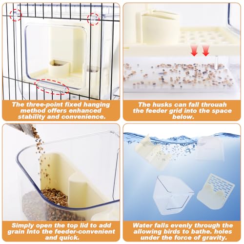 Image of No Mess Automatic Bird Feeder with Hooks Hanging,2 in 1 Bird Bath for Cage,Multifunctional Bird Food Container Bathing Tubs,Parrot Seed Feeders Bird Cage Accessories for Budgies Lovebirds Cockatiels