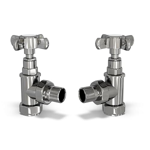 UK Radiators Chrome Angled Radiator Valve Pair - Manual Radiator Valve Pair with Polished Chrome Finish - Traditional Design 1/2" x 10mm Angled Radiator Valve Pair