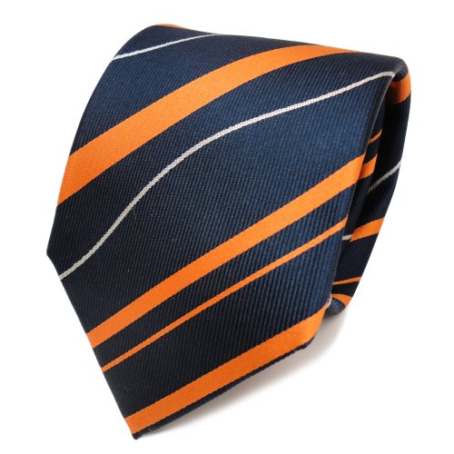 Cravate en soie orange et bleu pour égayer un costume gris ou marine