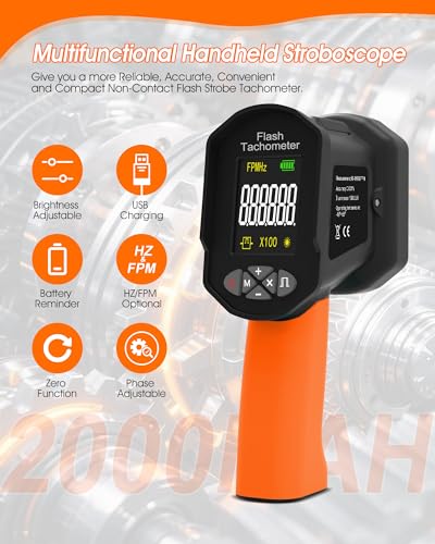 LED Stroboskop 60–100.000 U/min, kontaktloser digitaler Drehzahlmesser mit 16 LEDs, USB-aufladbar, LCD-Display für Motoren und Lüfter