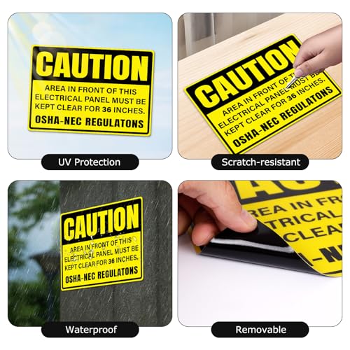 YIKIADA 10 Pack Caution Area In Front Of This Electrical Panel Must Be Kept Clear For 36 Inches Sticker 10×7 Inches Warning Safety Sign Self Adhesive Waterproof Label for Factory Warehouse Laboratory