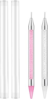 2pcs Rhinestone Picker Tool, Rhinestone Applicator Pen Double-ended Wax Pencil for Rhinestones Wax Nail Rhinestone Picker Dotting Pen for Nail Design DIY (White, Pink)