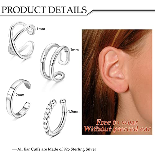 Thunaraz 925 Sterling Silver Ear Cuffs For Women No Piercing Minimalist Helix Cartilage Ear Clip Criss Cross Double Lines Fake Cartilage Piercing 4 Styles #TOP5