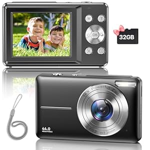 Digital Camera, 2024 Upgraded FHD 1080P Digital Camera with Strap 32GB SD Card 16X Digital Zoom Compact Point and Shoot Camera for Kids Portable Cameras Small Camera for Teens Boys Girls Seniors