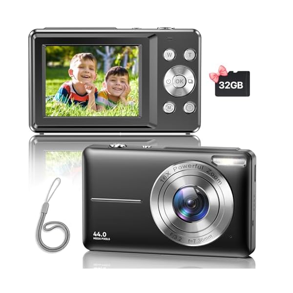 Digital Camera, 2024 Upgraded FHD 1080P Digital Camera with Strap 32GB SD Card 16X Digital Zoom Compact Point and Shoot Camera for Kids Portable Cameras Small Camera for Teens Boys Girls Seniors