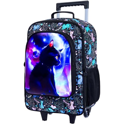 AGSDON Kids Luggage for Girls, Cute Planet Cat Rolling Suitcase Wheels for Children Toddler