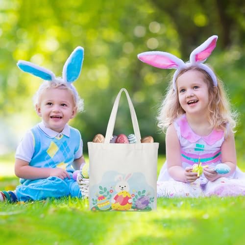 Hedeey 3 Pack Easter Canvas Bags, Reusable Happy Easter Bags with Handles, Easter's Tote Bag with Bunny Egg Cute Pattern, Large Easter's Bag for kids Egg Hunt Party Favors (Classic) by Hedeey - Image 3