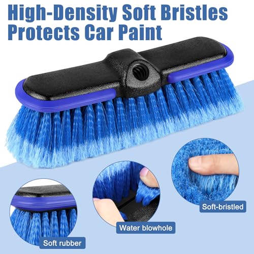 Car Wash Brush Head with Soft Bristle 10 Inch, Car Cleaning Brush with Protective Bumper for Cleaning Auto Cars Trucks RV Boat Deck (Blue) - Thumbnail 4