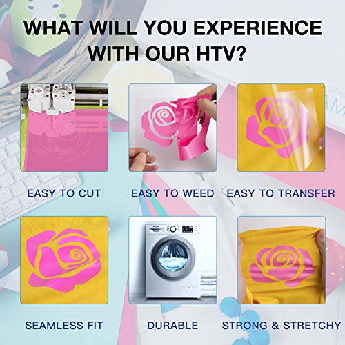 Image of HTVRONT HTV Vinyl Rolls Heat Transfer Vinyl - 12 inch x 8ft Pink HTV Vinyl for Shirts, Iron on Vinyl for All Cutting Machine - Easy to Cut & Weed for Heat Vinyl Design (Pink)