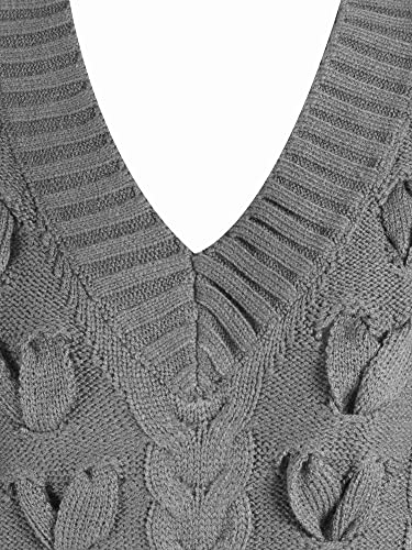 Zaful Women's Oversized V Neck Pullover Sweater Vest Sleeveless Cable Knit Drawstrings Casual Loose Tank Tops Sweaters(Gray, S) #TOP2