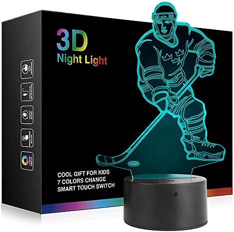 Ticent Hockey Player Night Light, Hockey 3D Lamp Lighting Lights for Kids 7 LED Color Changing Touch Table Desk Lamps Cool Toys Gifts Birthday Xmas Decoration for Sports Hockey Fan