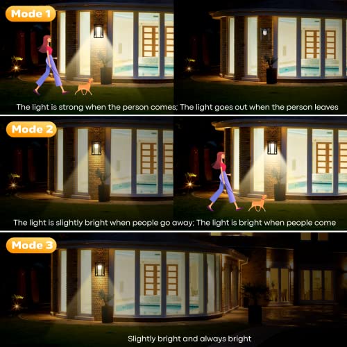 Outdoor Wall Light Fixtures, Solar Motion Porch Lights IP65 Waterproof 3 Lighting Modes for Patio Front Door Entryway, 2 Pack - Image 6