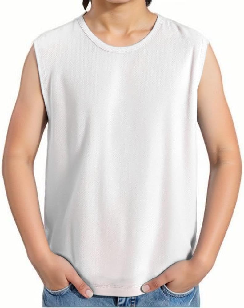 POBIDOBY Quick Dry Boys Tank Tops, Soild Sleeveless Crewneck Athletic Shirt for Kids