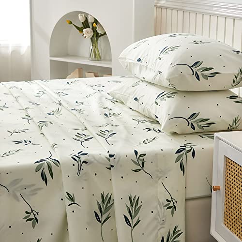 Green Plants Sheets Set Full Size Ultra Soft Plant Leaf Botanical Leaves Design Green Bed Sheets Deep Pocket Fitted Sheet& Flat Sheet& Pillowcases 100% Microfiber 4 Pieces (Full, Green Leaves) #TOP1