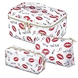 【💋3 STÜCKE Verschiedene Größen】 Mit dem luxuriösen Lippenstiftmuster hat unsere kosmetiktasche 3 verschiedene Größen, darunter eine große make up tasche, eine mittelschwere kosmetiktasche und eine kleine. Verschiedene Größen können Ihren unterschiedlichen Bedürfnissen gerecht werden. Geeignet für die Aufbewahrung aller Arten von Schönheitsartikeln, um Ordnung und Sauberkeit zu gewährleisten und um leicht zu finden, was Sie wollen.