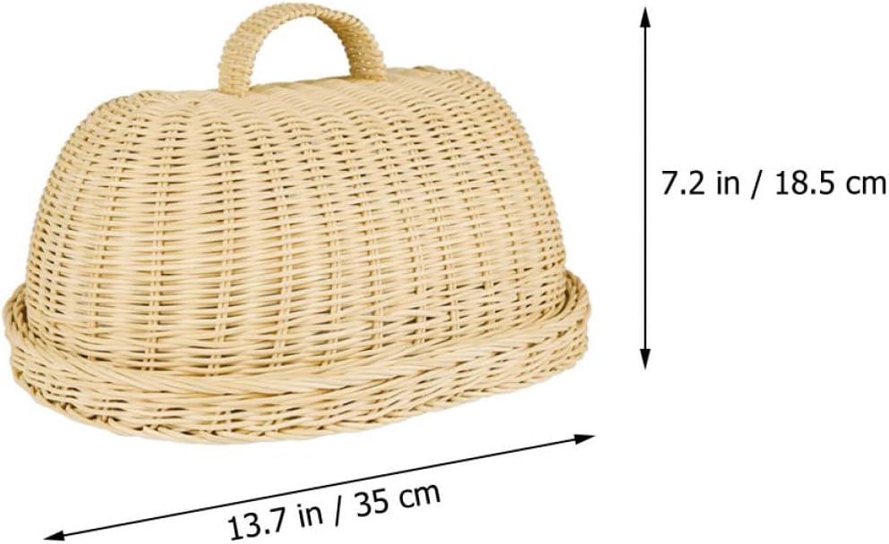 Generic Rattan Food Cover and Storage Tray Kitchen Fruit Bread Protective Dome Woven White Rattan Basket for Dining Table Dust Protection 1pcs Set