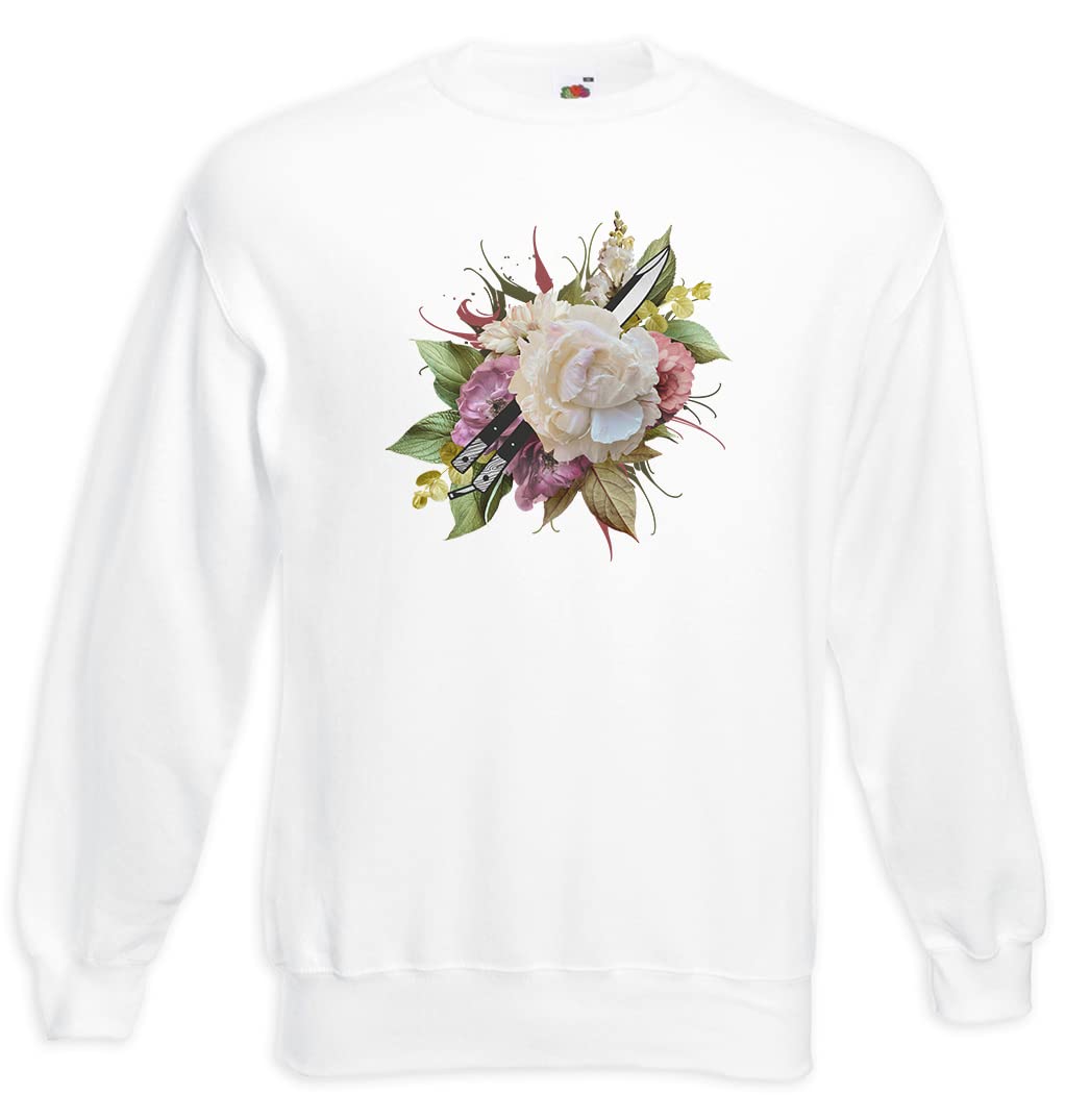 Sweat-shirt couteau et fleurs pull graphique avec motif imprimé résistant - 2