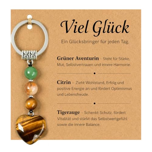 Jifudaciko Glücksbringer Schlüsselanhänger, Taschenanhänger, Natürlicher Kristall Schlüsselanhänger als Schutz Geschenk für Frauen und Männer, Neubeginn Geschenk für Damen mit Karte