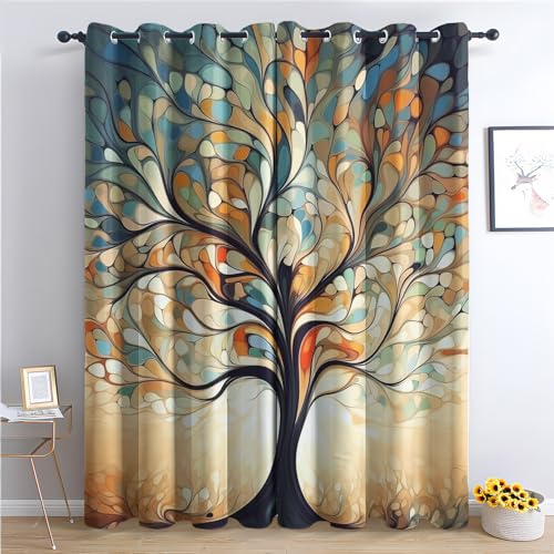 Rideau Occultant Arbre de Vie, Rideau Isolant Thermique pour Salon Chambre, Rideaux Motif Fantaisie, Rideau Opaque à Oeillets, Lot de 2 Rideaux et Draperies...