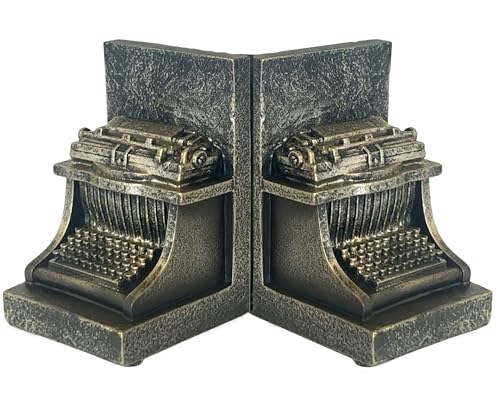 Bellaa 25747 Decorative Bookend Typewriter Royal Retro Book Ends Stopper Industrial Rustic Vintage Style Classic Type Writer Statues Bookshelves Home Decor 7 inch