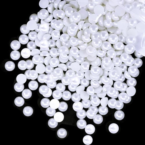 qiipii 220PCS 10mm Pure White Round Half Round Pearls for Crafting Imitation Loose Flatback Beads Gems for Nails Face Eyes Makeup Wedding Tumblers Bottles DIY Crafts Bedazzling Clothes Shoes Phones