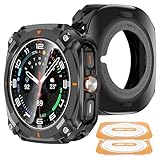 YMHML 3 in 1 Metal Case for Samsung Galaxy Watch Ultra Screen Protector 47mm, Unique Stylish Rugged Bumper + Hard PC Back Cover + 2PCS Tempered Glass Film for Galaxy Ultra 2024/2025, Black/Orange