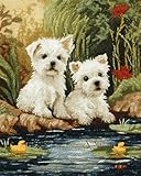 N.LANSHAN Diy Knüpfen Set Teppich Cartoon Weißer Hund Tier Knüpfteppich-Sets Für Anfänger，Diy-Handarbeit，Häkelteppich-Set，Heimdekoration 100x140cm