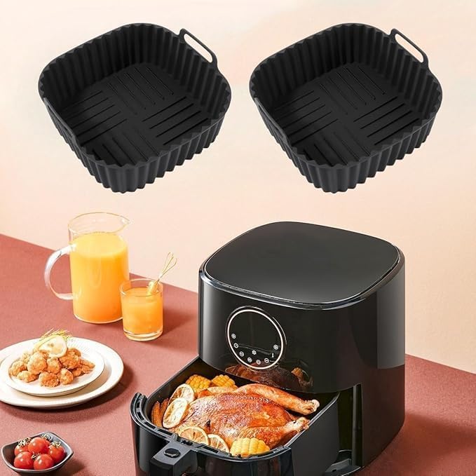 Air Fryer Silicone Liners Square 2 Pack 8 Inch Airfryer Liners 4-7 QT Reusable Air Fryer Liners Pot Oven Liner Baking Tray, Basket Mat Bowl Accessories Kitchen (BPA-free) — view 7