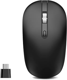 cimetech Type C Wireless Mouse, 2.4G Silent Cordless Mice with Type C Receiver, Portable Computer Mouse for Laptop, Notebook, PC, MacOS, Windows, Linux - Ambidextrous Black