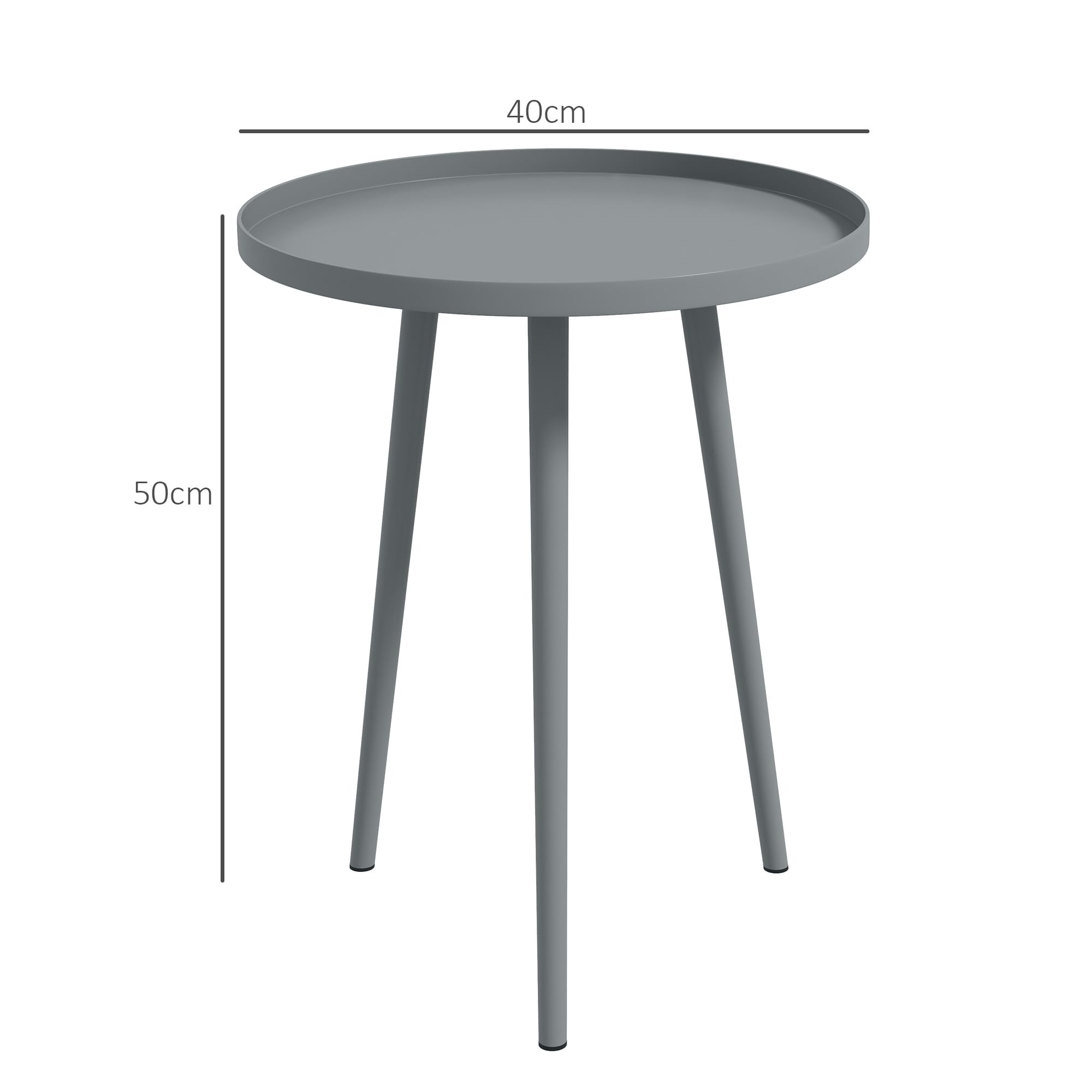 Outsunny Beistelltisch Garten, wetterfester Gartentisch mit erhöhtem Rand, Balkontisch aus Stahl, runder Kaffeetisch 20kg belastbar, Ø40x50H cm, Sofatisch für Outdoor Indoor Balkon Terrasse Grau