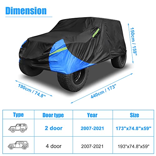 X Autohaux For Jeep Wrangler Cover 2 Door Waterproof Suv Covers For Jeep Wrangler Unlimited Sport/Sahara/Rubicon Jk Jl Tj Yj All Weather Protection Outdoor Black Blue #TOP6
