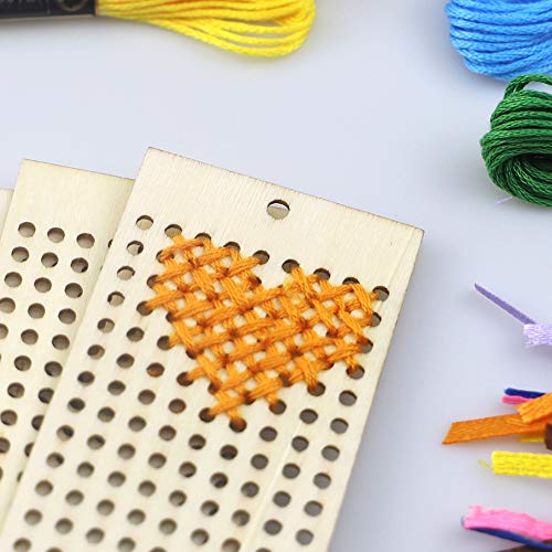 Bonnu 6Pcs Marcador De Madeira Com Linhas De Bordado De Cores Diy Kit De Artesanato Casa Decoração C