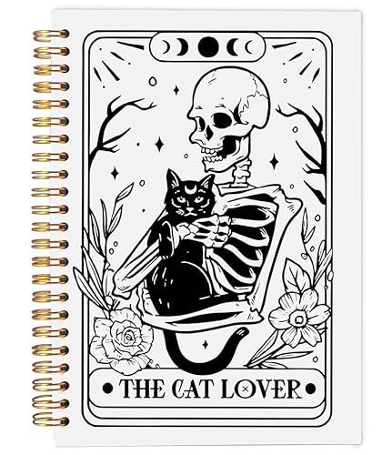 Ecezatik The Cat Lover Tarot Journal Notebook - Cat Gifts for Women Cat Lovers, Cat Mom Gifts, Gothic Goth Skeleton Notebook, Witchy Journal, Witchy Gifts for Women Spiral Notebook 5.5x8.3