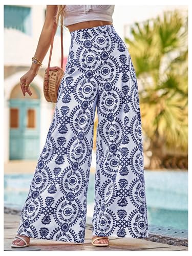 Floerns Women's High Waist Floral Wide Leg Palazzo Pants Flowy Travel Trousers2