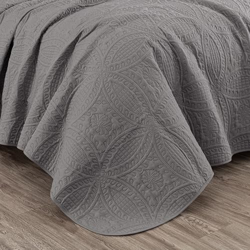Image of Chezmoi Collection Austin 3-piece Oversized Bedspread Coverlet Set (King, Gray)