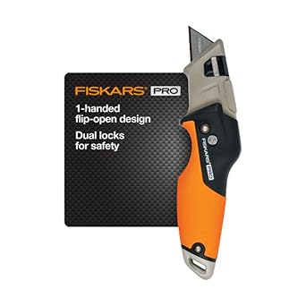 Fiskars Pro Retractable Folding Utility Knife, Box Cutter with Long-Lasting