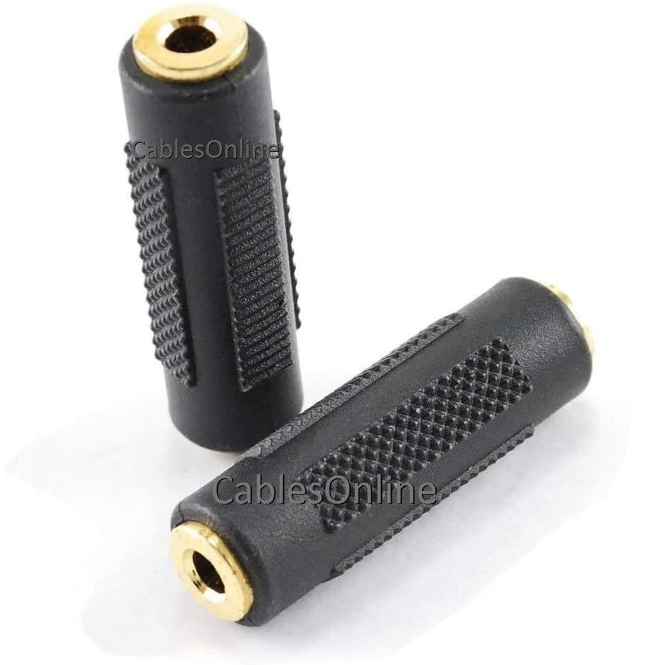 CablesOnline, 2-Pack 3.5mm TRS Stereo Barrel Connector F/F Coupler Gender Changer, Black/Gold, GC-202G-2