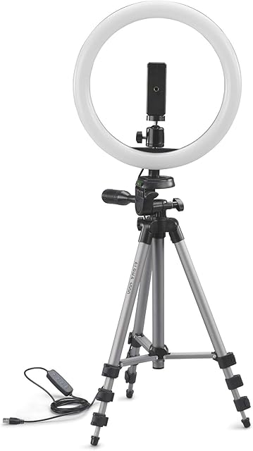 CULLMANN - 52103 - Statyw Alpha 1000 Vlogging Kit BT c. Lampa pierścieniowa LED i wyzwalacz Bluetooth (wysokość wysuwu 134 cm, z 3-kierunkową głowicą, maks. obciążenie 1 kg, waga 750 g), czarny