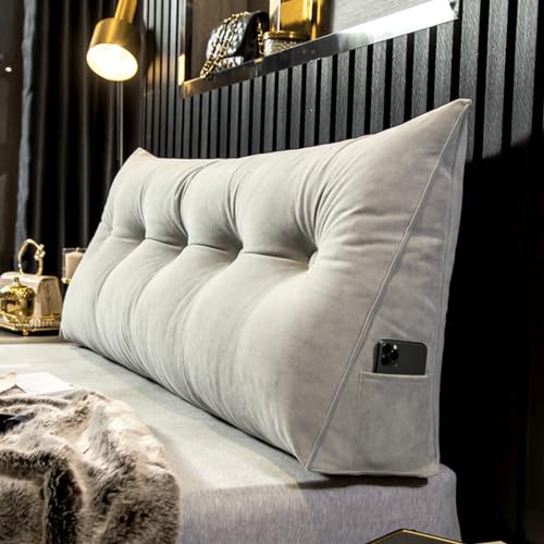Cojín De Cabecero Lectura De Chenilla, Almohadón De Apoyo Relleno De Algodón Perla Almohada Triangular Para Cabecera Cojín de Pared, Almohada Respaldo de Cintura para Cama Sofá(60x20x50cm,Gray 2)