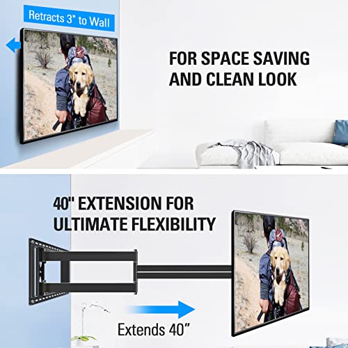 Mounting Dream Long Arm Tv Wall Mount For Most 42-90 Inch Tv, 40 Inch Long Extension Tv Mount Swivel And Tilt, Full Motion Tv Mount Fits Max Vesa 800X400Mm, 150 Lbs. Loading, 16”,18”, 24” Studs #TOP2