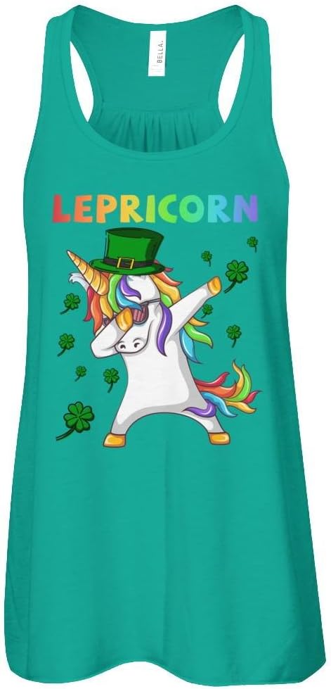 CenturyTee Women's Dabbing Lepricorn Unicorn St Patricks Day Gift Shirt Flowy Racerback Tank Top