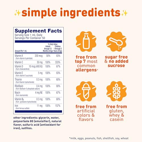 Enfamil Baby Vitamins Enfamil Poly-Vi-Sol 8 Multi-Vitamins & Iron Supplement Drops for Infants & Toddlers, Supports Growth & Development, 50 mL Dropper Bottle - image 2