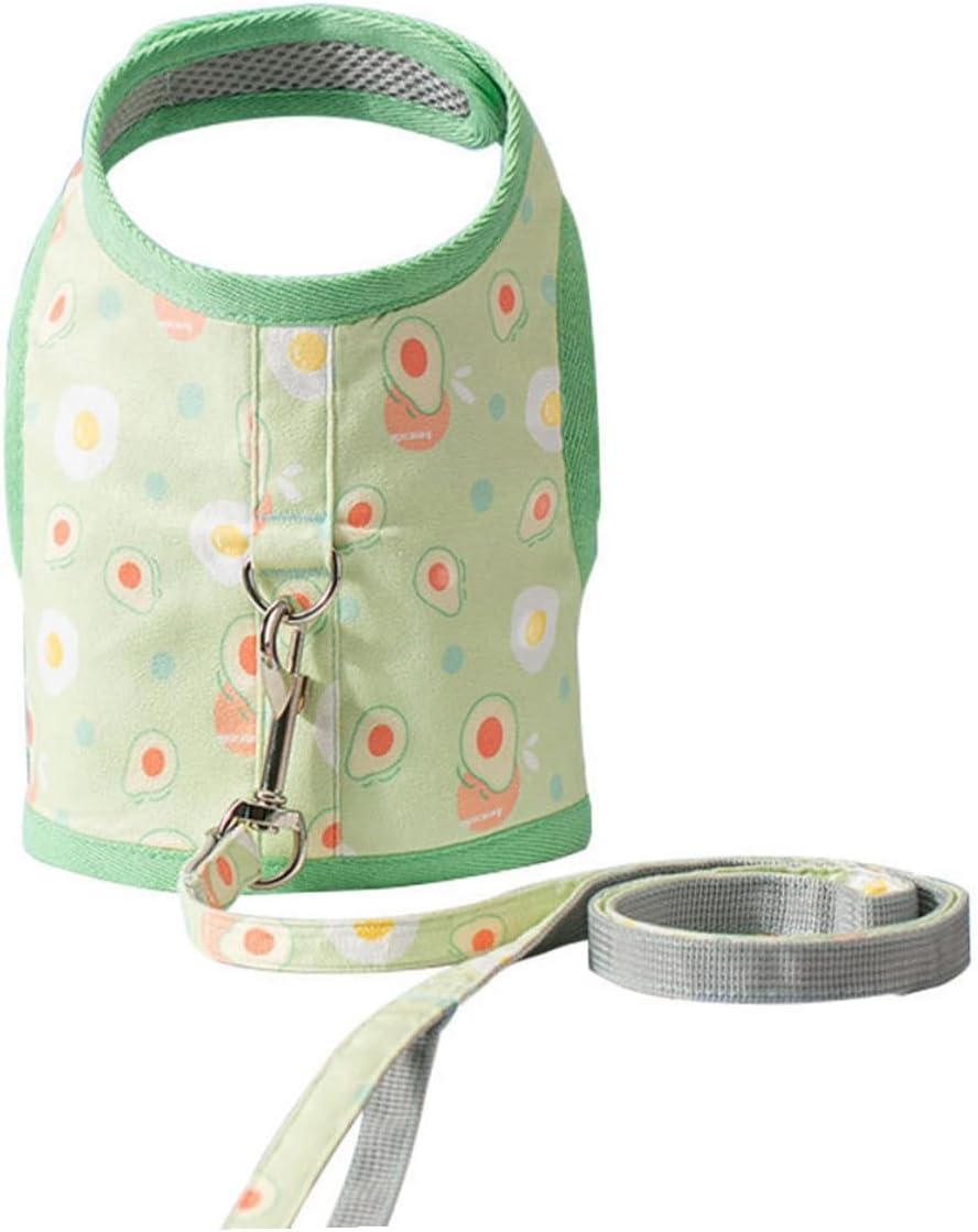 BESTonZON Cat Leash Avocado Patterned Mesh Vest Harness Set Breathable Adjustable Green Harness for Cats 6-9 Lbs Outdoor Walking for Small Pets