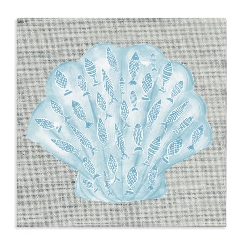 Stupell Industries Blue Clam Shell Fish Motif, 17 x 17 Inch Canvas Wall Art