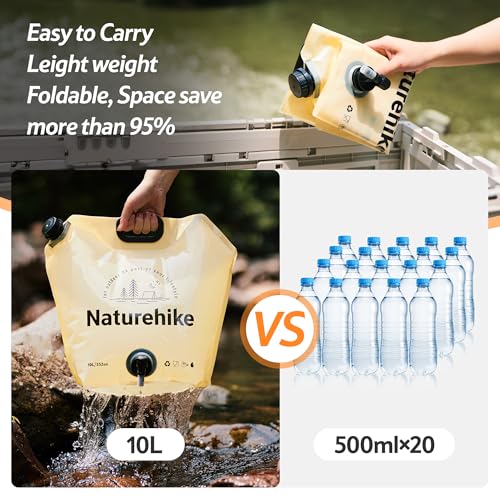 Naturehike Składany worek na wodę z kranem, 10 l, idealny na kemping, grill, wędrówki, aktywności na świeżym powietrzu, składany kanister lekki i wytrzymały, na kemping