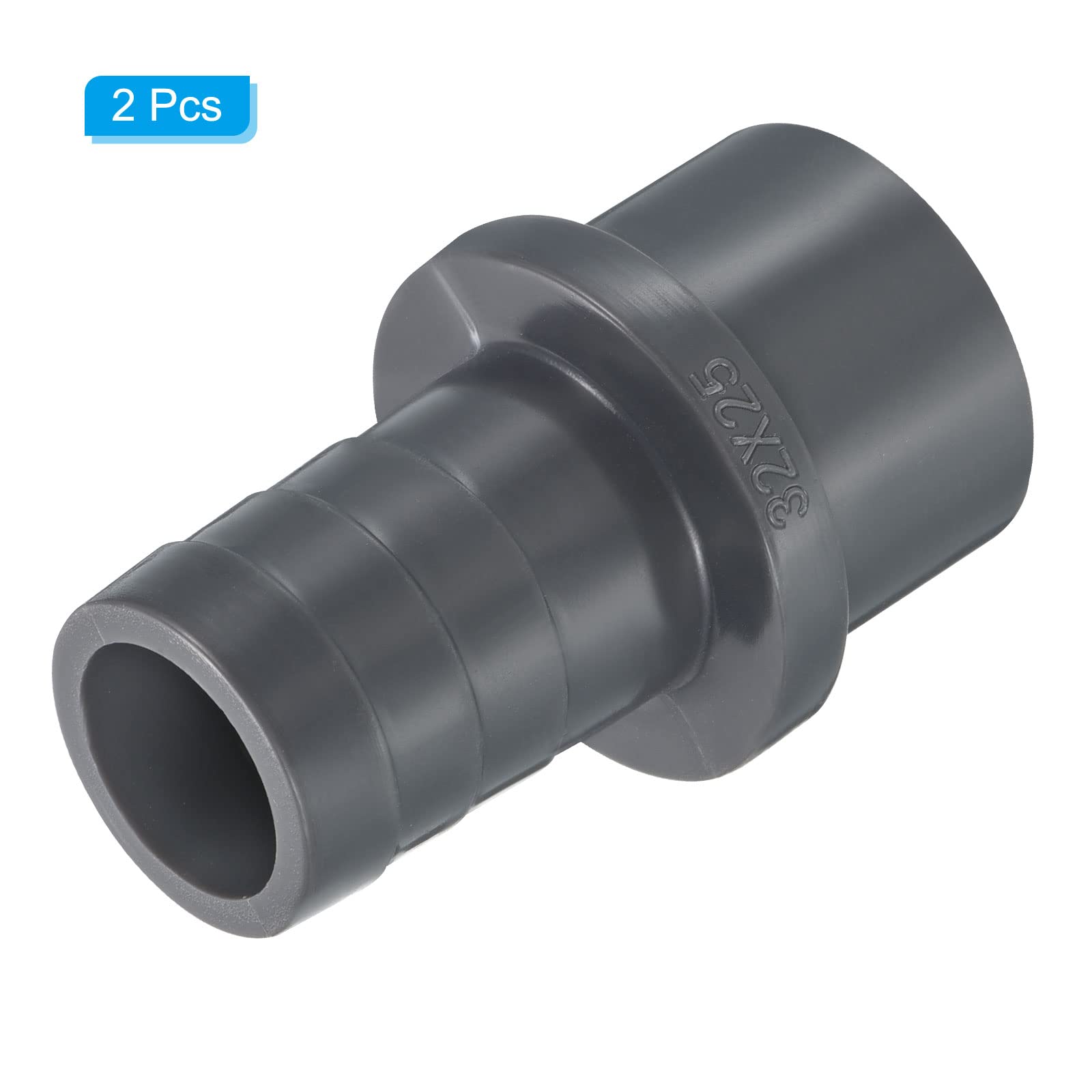 PATIKIL UPVC Reductor Tubo Montaje 32mm OD 25mm Púas, 2 Paquetes Rectos Acoplamientos Adaptador Conector, Gris — view 3