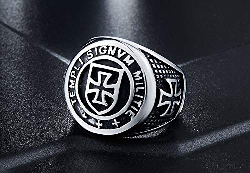 Anel Templário Masculino Crucifixo Cristão Cruzadas De Aço Inoxidável Antigo Retrô (35)