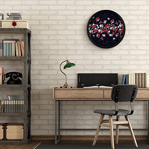 Pendule murale fleur rouge blanche moderne silencieuse 25.4cm