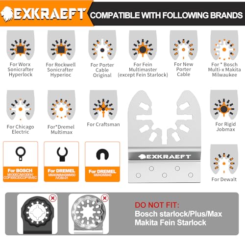 EXKRAEFT 5PCS Diamond Oscillating Multi Tool Blades for Grout Removal, Tile Mortar Concrete Masonry, Fits Milwaukee Ryobi Rockwell Fein